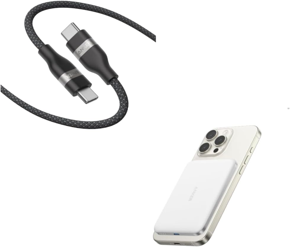 Anker Nano Power Bank, Ultra-Slim 5,000mAh Magnetic Battery Pack&Anker Nano USB C Cable, 240W 6FT Flexible Multi-Color Braided Cord,