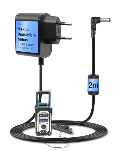 Wicked Chili Adaptateur Secteur Compatible avec Makita Radio DMR 116 112 110 109 108 107 106 BMR 105 104 103 Chargeur remplace l'original câble de Charge SE00000101 SE00000078 SE00000265, 180cm