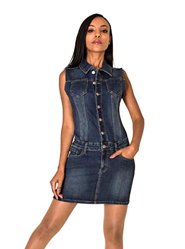 Nina Carter Damska sukienka dżinsowa krótka letnia sukienka dżinsowa Slim Fit Jumpsuit, Ciemnoniebieski (Dark Blue S388), M