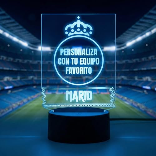 DEREGALOOS Lámpara LED Fútbol Personalizada. Nombre y Escudo.