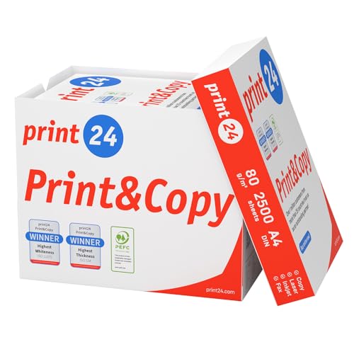 print24 Papier do drukarki, papier do kopiowania, 2500 arkuszy, 5 x 500 A4, 80 g, wysoka biel, CIE 160, zwycięzca testu PEFC, certyfikat ekologiczny