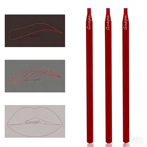 3PCS Professional Pre-Draw Eyebrow Mapping Pencils – Waterproof Peel-Off Tattoo Brow Marker for Microblading, Permanent Makeup, and Precise Brow Shaping (Red-3 PCS)