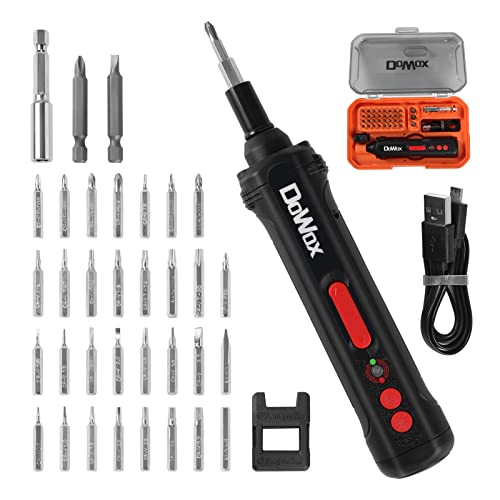 DOWOX Cordless Electric Screwdriver Rechargeable Set, 4V USB Rechargeable Lithium Battery, 1/4' Hex Magnetic Bit Holder, 36pcs Power Screwdriver Bits, LED Work Light and Storage Box