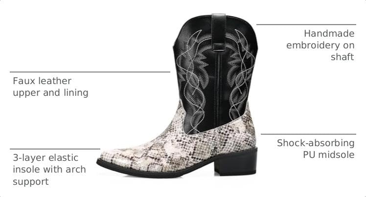 Image of Men's cowboy boots round toe boots embroidered with traditional Western country artificial snakeskin pattern