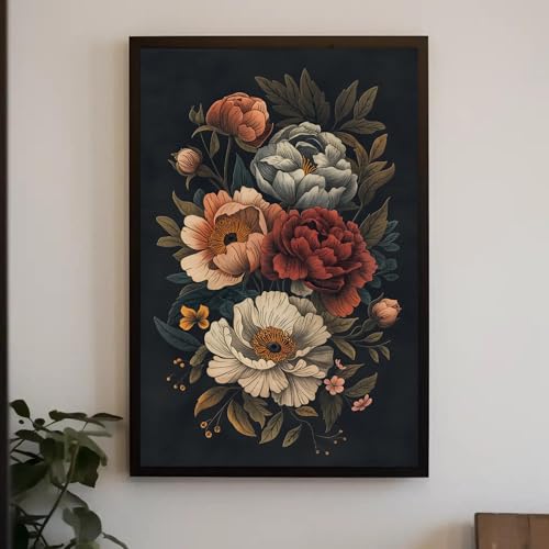 Affiches botaniques vintage floral sombre pour salon chaleureux