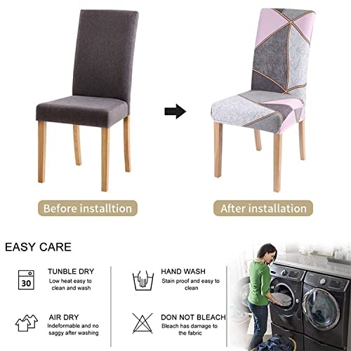 Image of House of Quirk Spandex Chair Slipcovers for Dining Room, Polyester Chair Cover, Washable Seat Protectors (Set of 6, Grey Pink Prism)