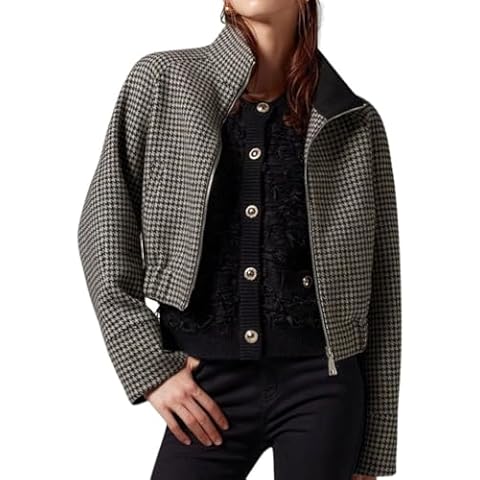 CHARTOU Women's Cropped Wool Houndstooth Jacket Cover