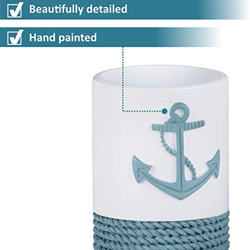 TideAndTales Luxury Nautical Bathroom Accessories Set (4 Piece) Rope and Anchor Beach Bathroom Decor with Ocean and Sea Theme Design, Countertop Coastal Soap Dispenser Set - Image 6