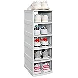 KOUPA 6-Tier Shoe Rack Storage Organizer，Stackable and Adjustable Multi-Function shoe boxes，Space Saving Shoe Shelf Bins ,Extra Large Capacity, Shoe Cubby（Grey）