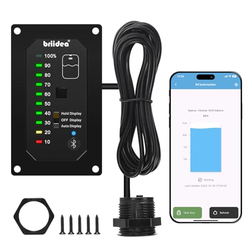 Image of briidea Bluetooth RV Water Tank Level Sensor Monitor Indicator with App & LED Display, Precise Detection, Auto-Sense Modes, Ensures Water Supply for RVs, Boats, Caravans