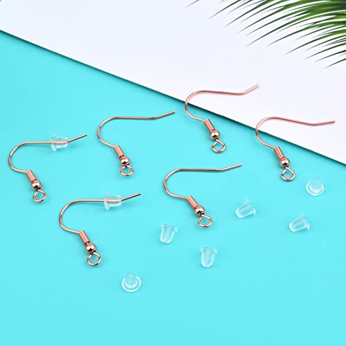 50Pcs Stainless Steel Earring Hooks Hypoallergenic Ear Wire Hooks And 50Pcs Bullet Earring Backs For Diy Earring Jewelry Making Supplies, Rose Golden #TOP6