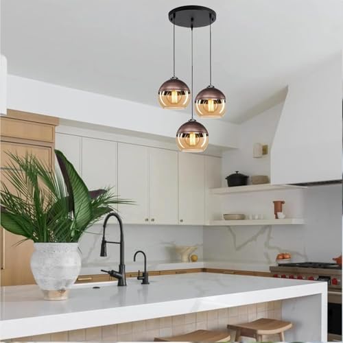 Image of Premium 3 Hanging Luster Light | Pendants Light | Chandelier| Ceiling Lamp| Hanging Lamp for Living Room| Ceiling Lamp for Bedroom | Light for Balcony (Black and Brown) Pack of 1