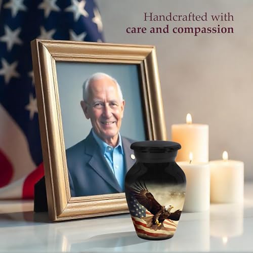 Image of Trupoint Memorials Small Urns for Human Ashes Keepsake, Military and Patriotic Decorative Mini Cremation Urn for Veteran Adult Men and Women, Small Black