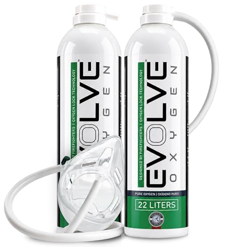 EVOLVE | 44-Liters of Pure Oxygen | Mask and Tube | 2X 22 Liter Canisters | Portable Oxygen Cans | Ideal for Home Use and Outdoor Activities | Designed by Firefighters | Made in the UK | Pack of 1