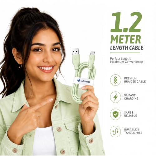 Image of 100W USB-A to USB-C Cable, 1.2M | 5A Fast Charging | USB 3.0 Data Cable | 10,000+ Bend Lifespan | Type-C Charging Cable for All Android and IOS Smartphones and USB-C Devices (Green)