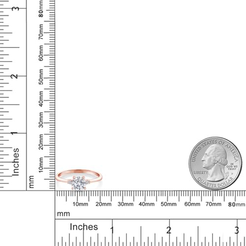 Gem Stone King 10K Rose Gold Lab Grown Diamond 3-Stone Engagement Ring For Women | 0.77 Cttw | Round 6MM and 1.5MM | Gemstone Birthstone | E-F Color | VVS-VS Clarity | Available in Size 5,6,7,8,93