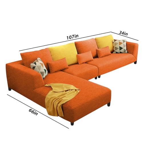 Image of Casaliving Minta LHS 6 Seater L Shape Sofa Set for Living Room (Orange Colour Fabric) Premium Fabric Sofa Set for Living Room | Hall | Office Room