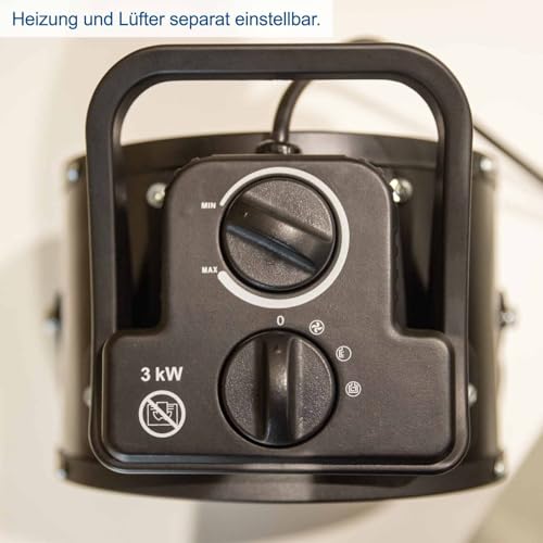 Scheppach EH3000 Elektro Heizer 3000W 2000W stufenlos | 320 m³/h Luftmenge | 5–85 °C | Ventilator & Heizung Keramik Heizlüfter | bis 60 Kubikmeter | 3 Heizstufen | Überhitzungsschutz & Tragegriff – Bild 5