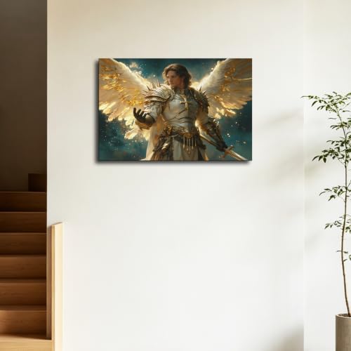 Archangel Michael Fighting Satan Renaissance-style Poster Prints Canvas Framed Wall Art (16x24inch- Framed) - 3