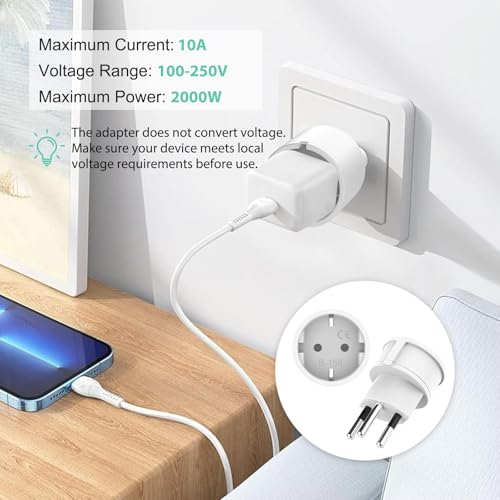 Deutschland auf Schweiz 3 Stück Adapter Deutschland Schweiz, EU auf Schweizer Stecker, Schweiz Reiseadapter… – Ansicht 4