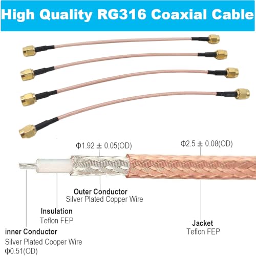 Cable SMA macho a macho RG316 de 15 cm, pack x4 miniatura 3