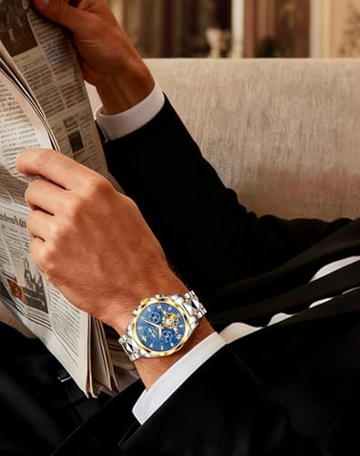Image of OLEVS Men Automatic Watch Diamond Skeleton Mechanical Original Luxury Self Winding Wrist Watch for Men