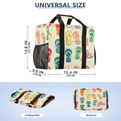 YETTASBIN Flip Flops Large Foldable Travel Tote Bag, Lightweight Waterproof Swim Pool Bag with Handles & Pocket for Beach Outdoor, Reusable Grocery Bag for Kitchen, Shopping3
