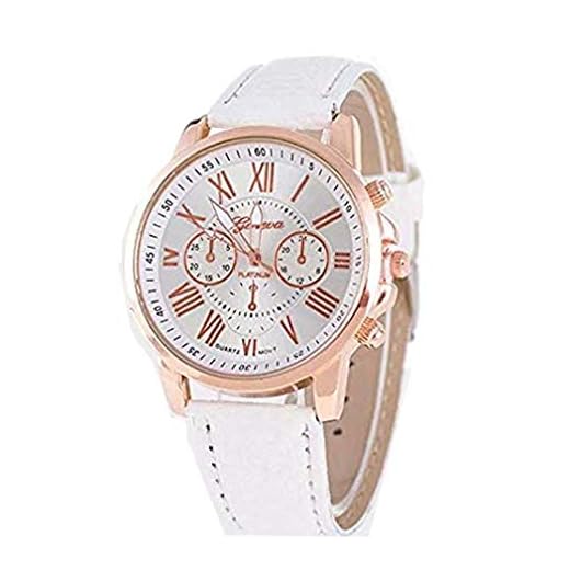 Reloj de Pulsera de Cuarzo para Mujer con Correa de Cuero de PU Reloj de Pulsera clásico Romano de TheBigThumb, Blanco