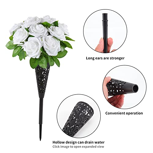 Ruteck Artificial Cemetery Flowers With Grave Vases Fake Rose Silk Floral Decor For Diy Funeral Graveside Memorial Indoor Outdoor Garden Lawn Tombstone, White (Tr-Fl002) #TOP3