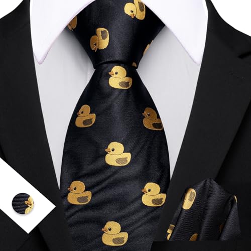 Image of Barry.Wang Fun Animal Ties for Men Designer Handkerchief Cufflink WOVEN Casual Necktie Set Festival