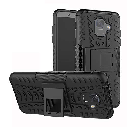 Galaxy J6 2018 case,LiuShan Shockproof Heavy Duty Combo Hybrid Rugged Dual Layer Grip Cover with Kickstand for Samsung Galaxy J6 2018 / ON6 Smartphone (with 4in1 Packaged),Black