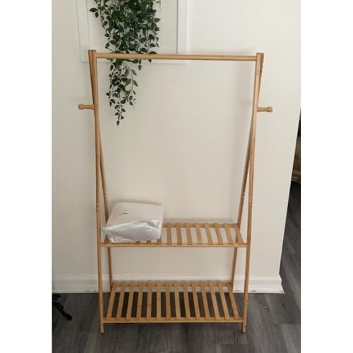 Porte-vêtements en bois avec étagère à 2 niveaux 35"L x 60"H
