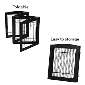 LZRS Sturdy Wood Pet Gate, Freestanding Wire Pet Dog Gate Safety Fence Indoor, Foldable Stair Barrier Pet Exercise for Most Furry Friends, Dog Gate for Stairs, Doorways, Black,24" Height-4 Panels LZRS Sturdy Wood Pet Gate, Freestanding Wire Pet Dog Gate Safety Fence Indoor, Foldable Stair Barrier Pet Exercise for Most Furry Friends, Dog Gate for Stairs, Doorways, Black,24″ Height-4 Panels