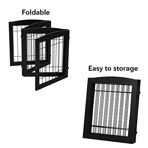 LZRS Sturdy Wood Pet Gate, Freestanding Wire Pet Dog Gate Safety Fence Indoor, Foldable Stair Barrier Pet Exercise for Most Furry Friends, Dog Gate for Stairs, Doorways, Black,24″ Height-4 Panels LZRS Sturdy Wood Pet Gate, Freestanding Wire Pet Dog Gate Safety Fence Indoor, Foldable Stair Barrier Pet Exercise for Most Furry Friends, Dog Gate for Stairs, Doorways, Black,24″ Height-4 Panels