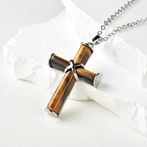 Natural Stone Cross Gemstone Pendants Charms Cross Quartz Healing Charms With 18 inch Chain Jewelry Necklace4