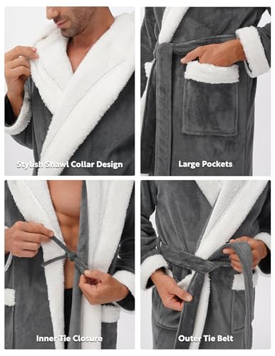 Image of DAVID ARCHY Men's Soft Fleece Plush Robe Full Length Long Bathrobe