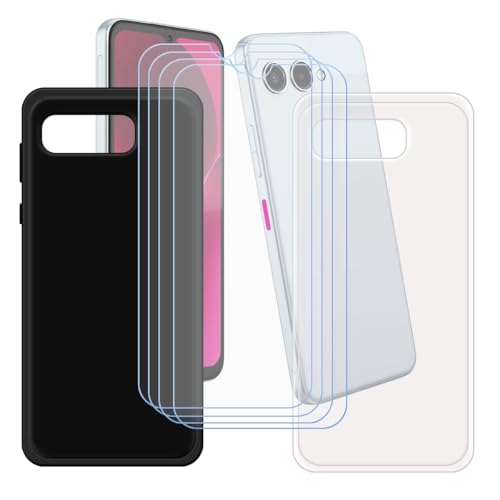 LCEHTOGYE Funda para T-Mobile Revvl 8 + 4 x Vidrio Templado Película Protectora Pantalla,Transparente + Negro Carcasa Silicona Gel TPU Suave Protectora Caso Case para (6,58')