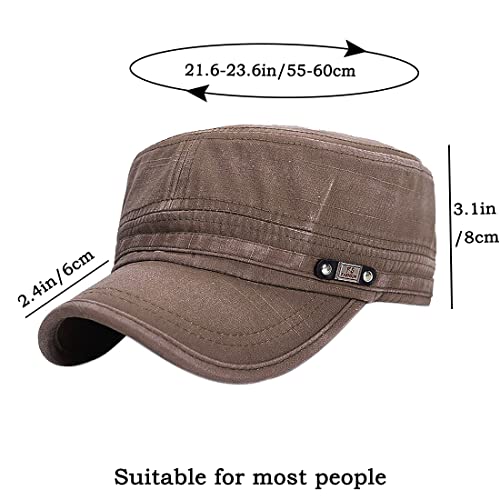 Unisex Cadet Army Cap Adjustable Flat Top Cap Washed Cotton Military Hat Baseball Cap