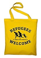 Jutebeutel Motiv Refugees Welcome auf gelbem Grund von Styletex23