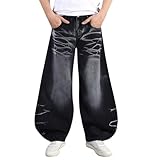 Herrenjeans, verwaschen, entspannte Passform, lässige Hose mit geradem Bein für Männer Frauen, Used-Design den Alltag(Schwarz,XS)