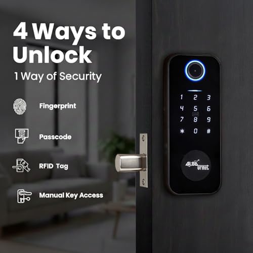 Image of Alba Urmet Digital Smart Door Lock for Wooden Door (30-55mm) | Biometric Fingerprint Lock with PIN, RFID Card & Keyless Entry | Secure Deadbolt Deadlock System | Free Installation & 2 Year Warranty