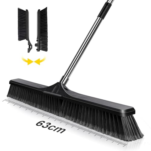 Masthome Balai Extérieur, 63 cm Grand Balais Industriel, Balai Brosse Sol avec Manche Réglable en Inoxydable pour Le Nettoyage des Routes, Cour Extérieure,...