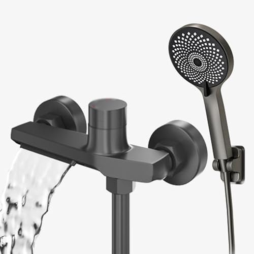 Ensemble douche et bain mural gris au fini mat et poignée unique