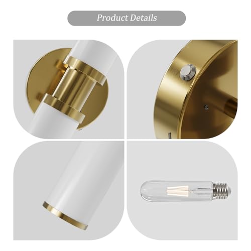 Image of Rayogale Gold Wireless Battery Operated Wall Sconces with Remote Control | White Glass Rechargeable Wall Lights Set of 2 with Timer Function Dimmable for Living Room Bedroom Emergency 3000K, 20.5 Inch