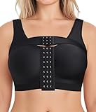 BRABIC Compression Bra Post Surgery - Mastectomy Bras for Women Front Closure with Removable Breast Support Band (Black,Medium)