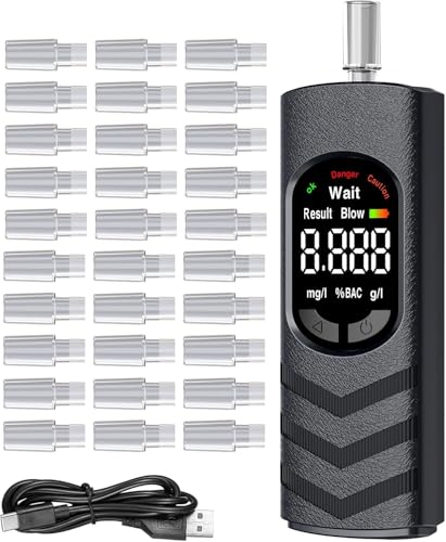 Nexpho Etilómetro Digital Portátil con Pantalla LCD a Color – Alcoholímetro Recargable USB-C para Casa, Fiestas, Barbacoas, Viajes – 20 Boquillas Desechables Higiénicas Incluidas