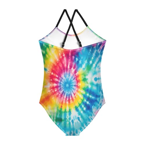 Rainbow Spiral Tie Dye Girls One-Piece Swimsuit Beach Bathing Suit2