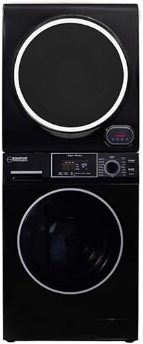 Pemberly Row Stackable Washer and Compact Short Dryer Set, Stainless Steel, Black Finish, 15lbs Washer, 3.5 cu. ft. Dryer, Touch Buttons, Pet Cycle,