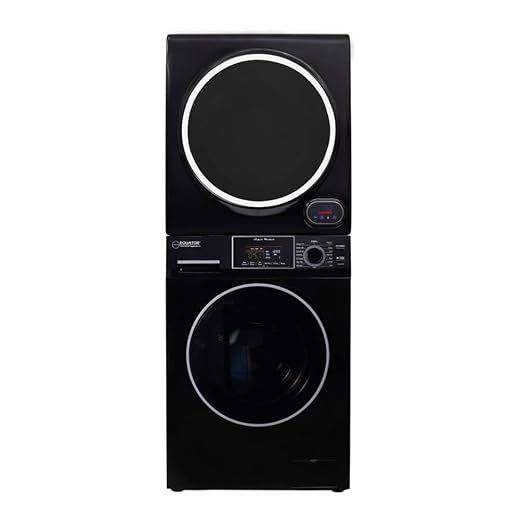 Pemberly Row Stackable Washer and Compact Short Dryer Set, Stainless Steel, Black Finish, 15lbs Washer, 3.5 cu. ft. Dryer, Touch Buttons, Pet Cycle, 12 Wash Cycles, Space-Saving Laundry Solution for