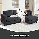 HOMCOM Ecksofa Couch mit Chaiselongue 3 Sitzer Sofa L Form Gepolsterte Eckcouch mit Cord-Optik, Hochdichtem Schaumstoff, bis 400 kg, für Wohnzimmer, Schlafzimmer, 214 x 134 x 87 cm Dunkelgrau